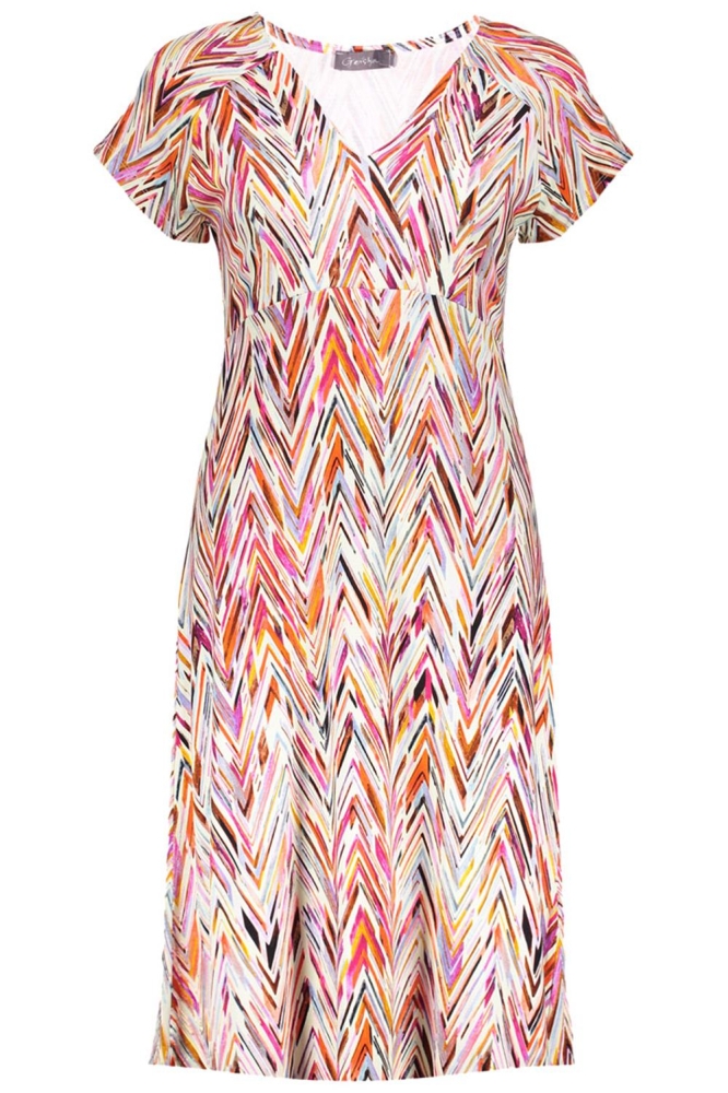 JUNE MIDI JURK MET V HALS EN PRINT 57366 60 000450 RED/PURPLE